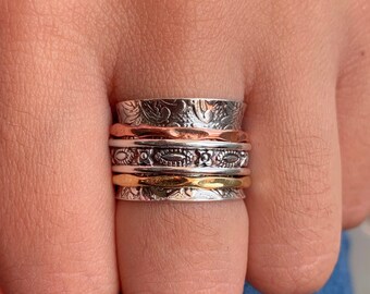 Thumb Ring, Spinner Ring, Thin Ring, 925 Silver Ring, Spin Ring, Anxiety Ring, Flower Ring, Spinning Ring, Fidget Ring, Meditation Ring