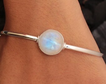 Moonstone Bangle, Handmade Bangle, 925 Silver Bangle, Dainty Bangle, Natural Moonstone, Statement Bangle, Moonstone Jewelry, Women Bangle