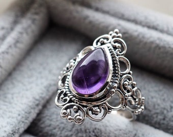 Amethyst Ring, Statement Ring, Natural Amethyst, Women Ring, 925 Silver Ring, Dainty Ring, February Birthstone, Boho Ring, Amethyst Jewelry