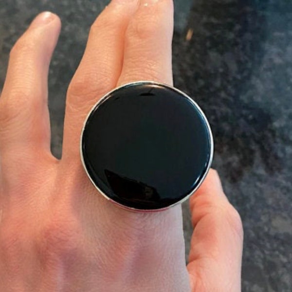 Black Onyx Ring, Statement Ring, Round Black Onyx, Handmade Ring, Natural Black Onyx, 925 Silver Ring, Black Onyx Jewelry, Gift For Her