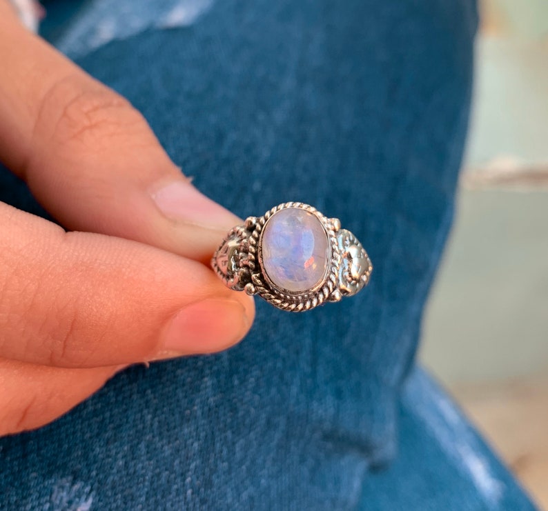 Natural Moonstone, Gemstone Ring, Stackable Ring, Handmade Ring, Dainty Ring, Women Ring, Moonstone Ring, Sterling Silver Ring, Gift For Her image 3