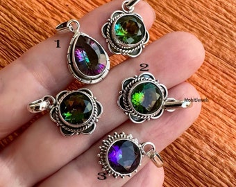 Mystic Topaz Pendant, Handmade Pendant, 925 Sterling Silver Pendant, Gemstone Pendant, Unique Colour Pendant, Natural Mystic Topaz, Gift Her