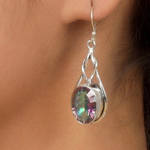 Oval Mystic Topaz Earring, 925 Sterling Silver Ring, Handmade Drop Earring, Natural Mystic Topaz, Multi Mystic Topaz Jewelry, Unique Earring