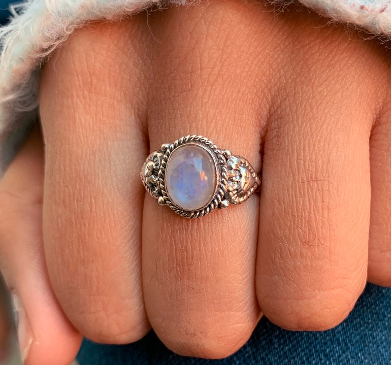 Natural Moonstone, Gemstone Ring, Stackable Ring, Handmade Ring, Dainty Ring, Women Ring, Moonstone Ring, Sterling Silver Ring, Gift For Her image 5