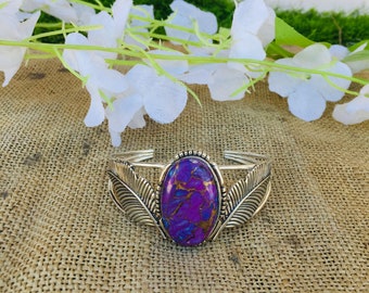 Purple Copper Turquoise Bangle, 925 Sterling Silver Bangle, Gorgeous Turquoise Bangle, Adjustable Bangle, Natural Oval Shape Turquoise
