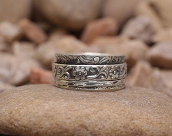 Spinner Ring, Dainty Ring, 925 Silver Ring, Meditation Ring, Fidget Ring, Worry Ring, Flower Ring, Women Ring, Handmade Ring, Spin Ring