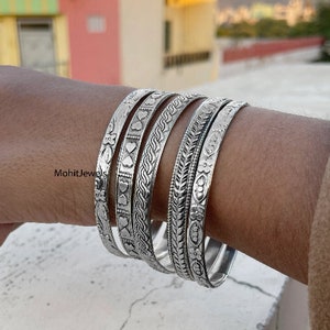 Set of 5 Sterling Silver Pattern Bangle Bracelet- Buy 3 Get 2 Bangles Free- Stacking Bracelets - Women's Bangles - Solid 925 Sterling