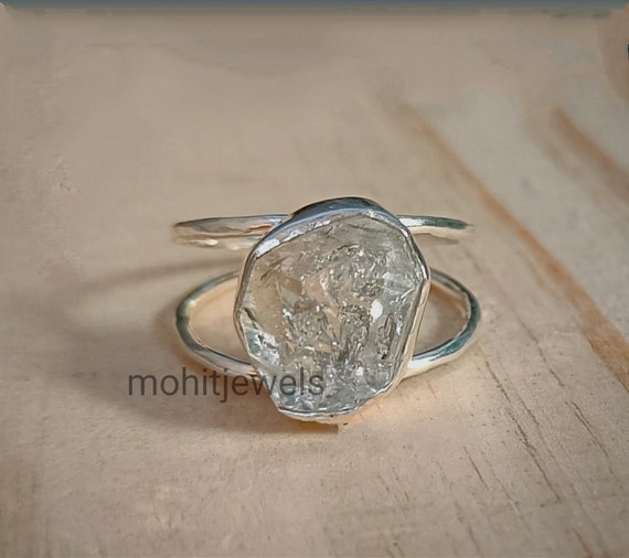 Raw Herkimer Diamond Statement Ring 925 Sterling Silver Ring Handmade  Jewelry
