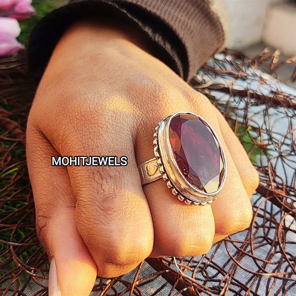 Natural Garnet Stone Ring, Handmade Ring , Big Stone Ring, Boho Ring, Garnet Jewelry, Dainty Ring, Gift For Love , Statement Ring