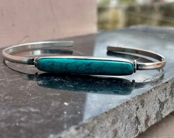 Turquoise Bangle, Handmade Bangle, 925 Silver Bangle, Natural Turquoise, Boho Bangle, Statement Bangle, Dainty Bangle, Turquoise Jewelry