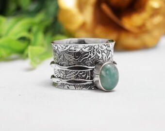 Details about   925 Sterling Silver Natural Amazonite Gemstone Spinner Ring Worry Anxiety Ring 