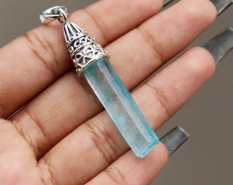 Aquamarine Pendant, Natural AAA+ Aquamarine Pencil Pendant, Handmade Pendant, 925 Sterling Silver Pendant, Aquamarine Gemstone, Boho Pendant