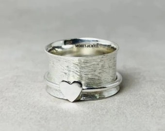 Heart Spinner Ring, Meditation Ring, 925 Sterling Silver Ring, Handmade Ring, Thumb Ring, Heart Band Ring, Boho Ring, Spinner Ring