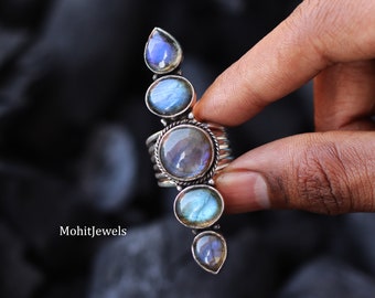Natural Labradorite, Dainty Ring, Women Ring, Sterling Silver Ring, Labradorite Ring, Statement Ring, Blue Fire Ring, Labradorite Jewelry