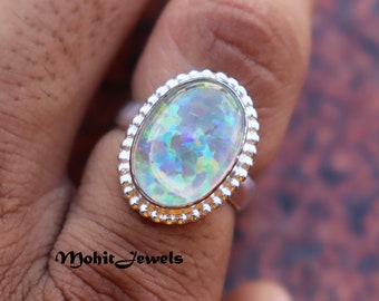 October Birthstone, Multi Fire Opal Ring, 925 Solid Silver Ring, Designer Ring, Natural Opal, Handmade Ring, Opal Gemstone, Oval Jewelry**