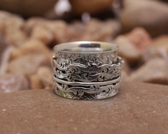 Spinner Ring, Anxiety Ring, Fidget Ring, Boho Ring, Worry Ring, Dainty Ring, 925 Silver Ring, Texture Ring, Women Ring, Gift For Her