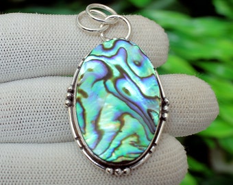 Abalone Shell Pendant, Dainty Pendant, 925 Silver Pendant, Handmade Pendant, Abalone Jewelry, Statement Pendant, Gemstone Pendant