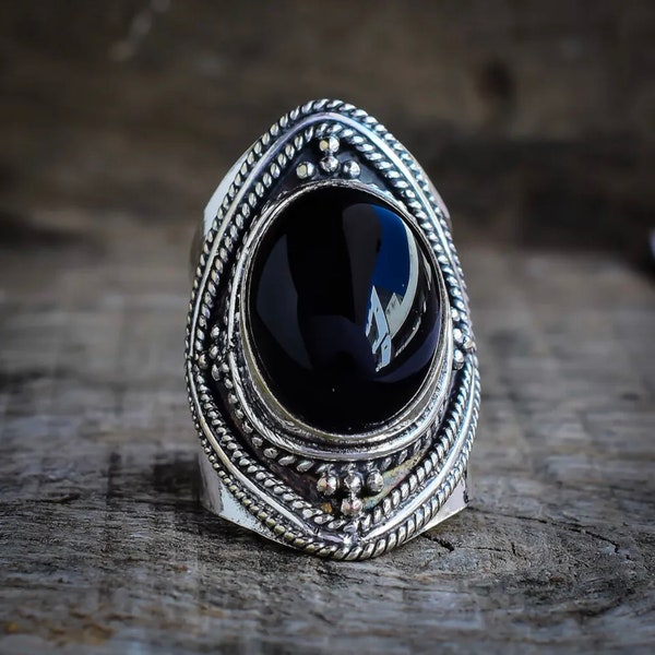 Black Onyx Ring, Statement Ring, Dainty Ring, 925 Silver Ring, Natural Black Onyx, Gemstone Ring, Women Ring, Onyx Jewelry, Handmade Ring