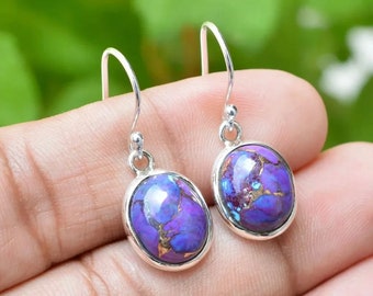Purple Copper Turquoise Earring, 925 Sterling Silver Earring, Handmade Earring, Statement Earring, Natural Purple Copper Turquoise