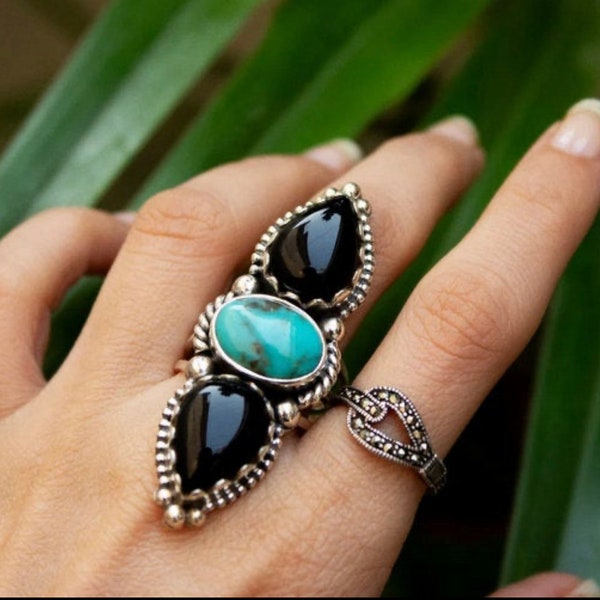 Black Onyx Ring, Turquoise Ring, Women Ring, 925 Silver Ring, Handmade Ring, Designer Ring, Natural Black Onyx, Dainty Ring, Gemstone Ring