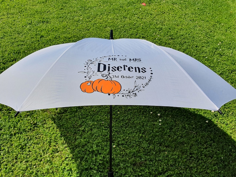 Personalised wedding Umbrella Pumpkin design/ Autumn wedding Umbrella / Personalised Wedding Brolly image 3