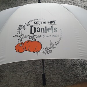 Personalised wedding Umbrella Pumpkin design/ Autumn wedding Umbrella / Personalised Wedding Brolly image 2