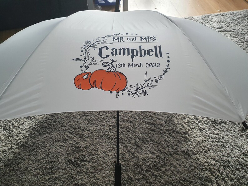 Personalised wedding Umbrella Pumpkin design/ Autumn wedding Umbrella / Personalised Wedding Brolly image 1