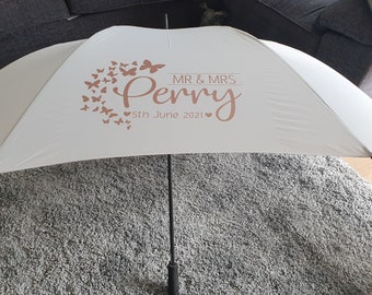 Personalised wedding Umbrella Butterfly Design/ Personalised  Bridal Brolly/ Butterfly Umbrella/ Wedding Brolly Personalised