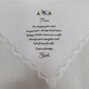Personalised Wedding Handkerchief Gift Mother of the Bride,Groom,Bride,Bridesmaid,Nana of the Bride,Bridesmaid