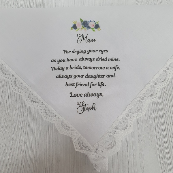 Personalised Wedding Handkerchief Gift Mother of the Bride,Groom,Bride,Bridesmaid,Nana of the Bride,Bridesmaid