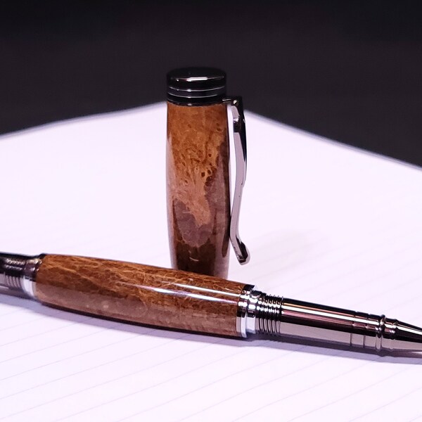 Bocote Burl Wood with Chrome and Gunmetal Capped Pen (BBCP-1)