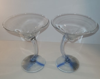 2 beautiful martini glasses  with blue and brownish stems