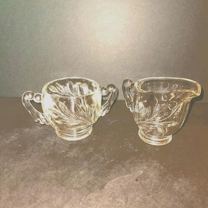 Indiana glass Co.  Creamer and open sugar bowl
