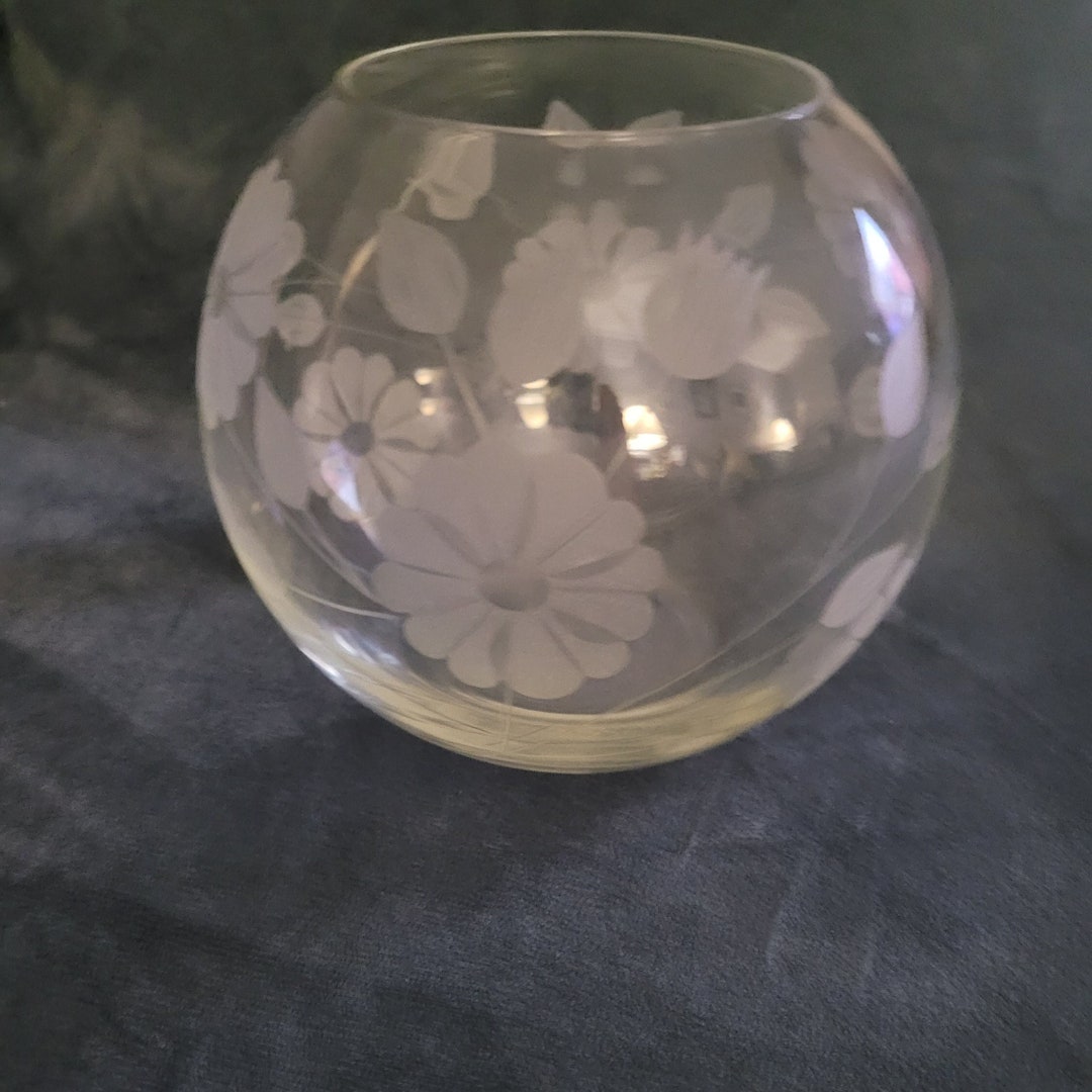 Etched/frosted Clear Glass Sphere Vase Etsy