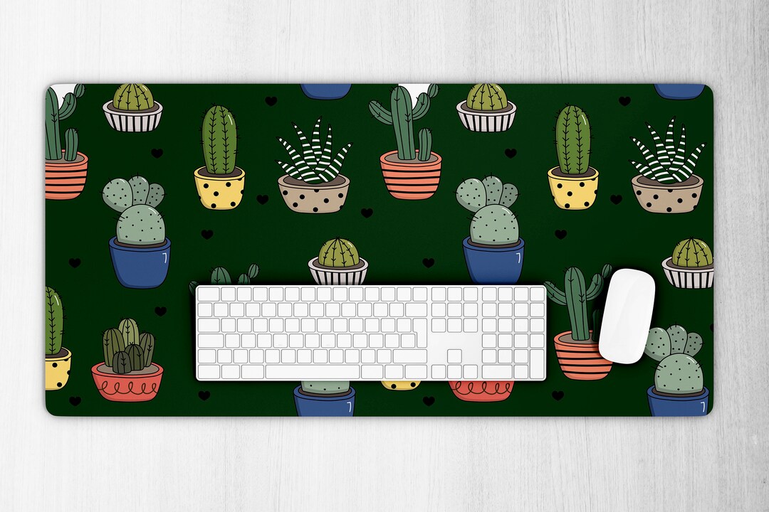 Green Cactus Desk Mat, Green Desk Mat, Cute Desk Mat, Desk Mat Gaming