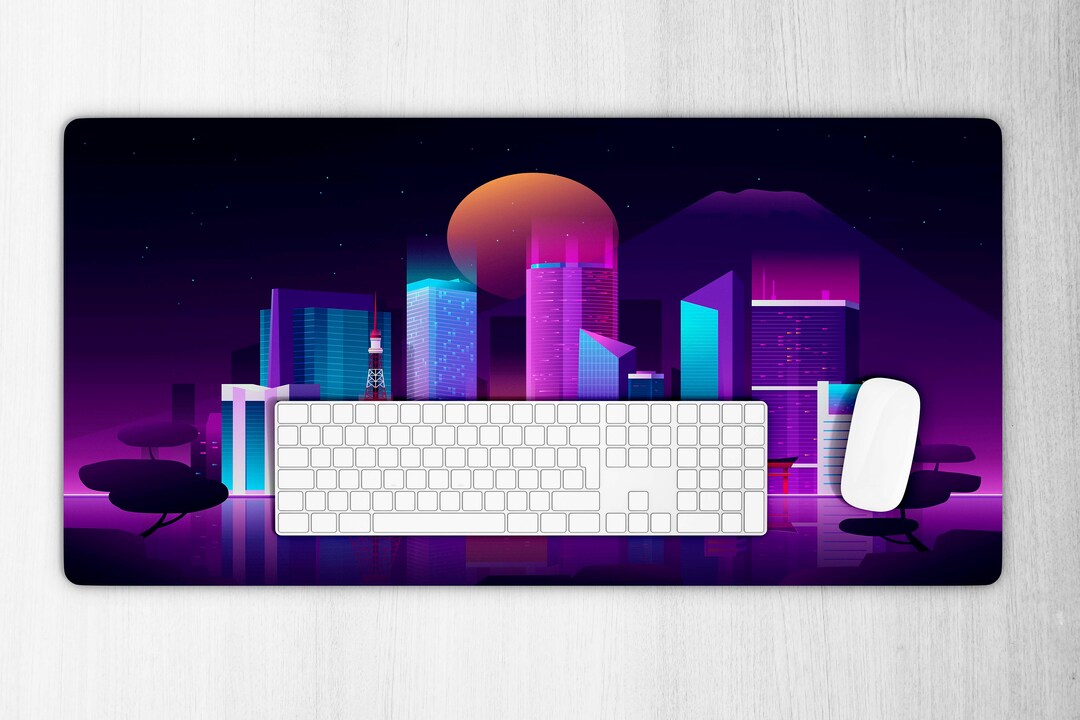 Purple Japanese Desk Mat Tokyo Street Desk Mat Anime Desk Etsy