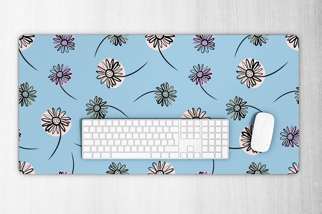 Blue Daisy Desk Mat, Floral Desk Mat, Cute Desk Mat, Desk Mat Gaming