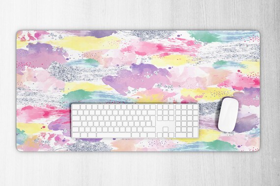 Colorful Watercolor Desk Mat Watercolor Desk Mat Pink Watercolor Desk Mat Boho Desk Mat Cute Desk Mat Mouse Pad Large Pastel Desk Mat Etsy