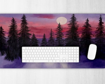 Watercolor Tree Desk Mat, Forest Desk Mat, Landscape Desk Mat, Aesthetic Desk Mat, Desk Mat Gaming, Purple Mouse Pad, Mouse Pad Cute