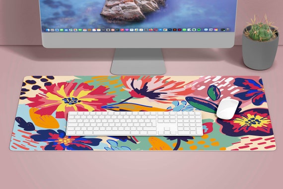 Colorful Floral Desk Mat Colorful Desk Mat Cute Desk Mat Flowers Desk Mat Colorful Mouse Pad Kawaii Mouse Pad Desk Mat Large Etsy