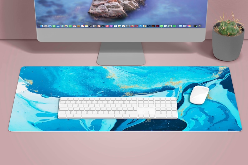 Blue and Gold Desk Mat Aesthetic Desk Mat Cute Desk Mat Etsy Hong Kong