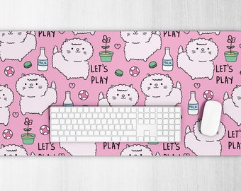 Cute Pink Cat Desk Mat, Pink Desk Mat, Cute Desk Mat, Kawaii Desk Mat, Pink Mouse Pad, Pink Desk Mat, Sheep Desk Mat, Large Mouse Pad