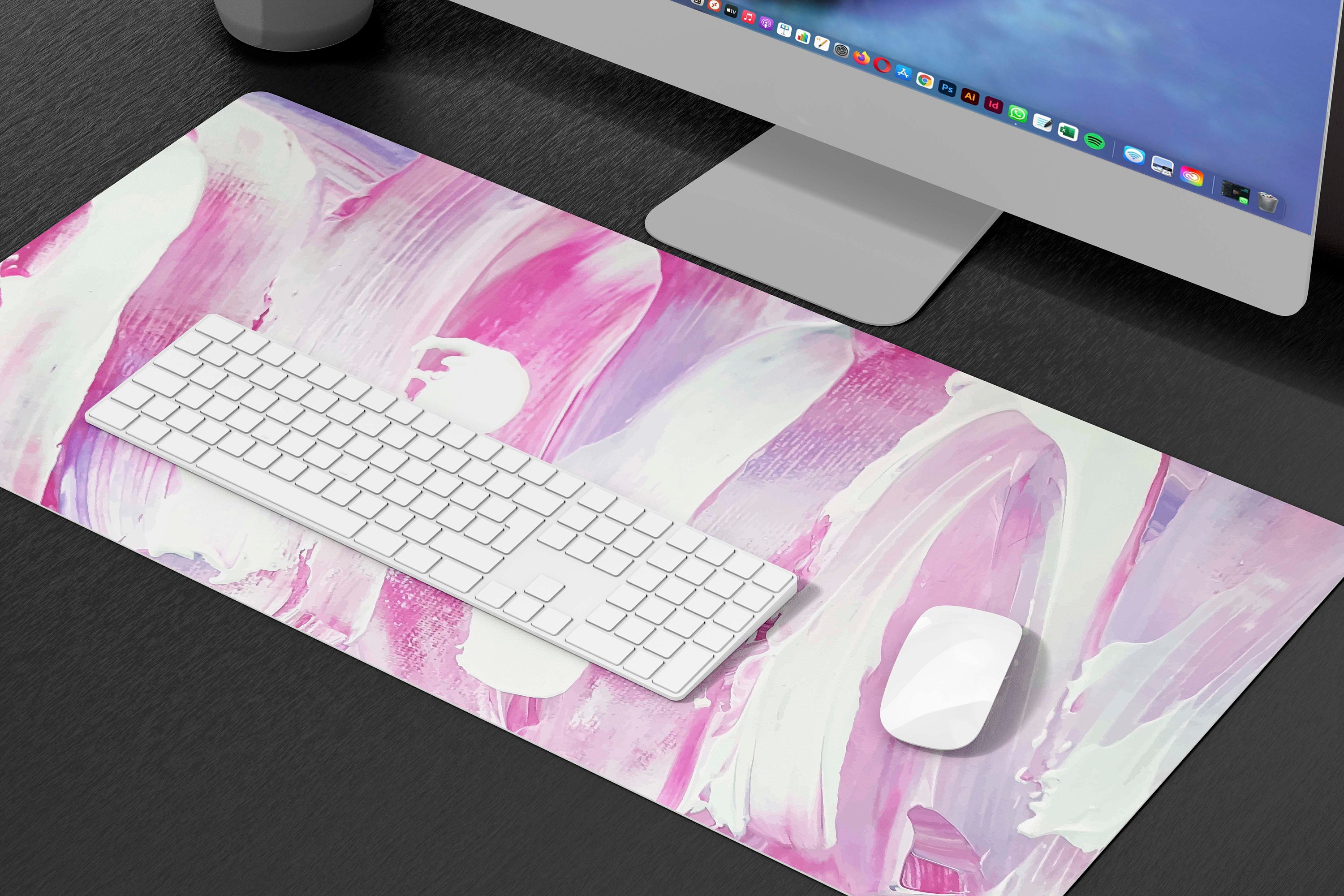 Pink Brush Stroke Desk Mat, Watercolor Desk Mat, Pink Watercolor Desk