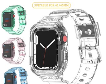 Transparentes Gurtband + Schutzhülle für Apple Watch Series 7 | Ersatzband mit Hülle für iWatch Serie 41mm 45mm