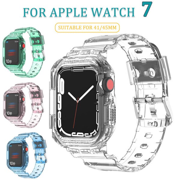 Bracelet transparent + étui de protection pour Apple Watch Series 7 | Bande de remplacement avec boîtier pour iWatch Series 41mm 45mm