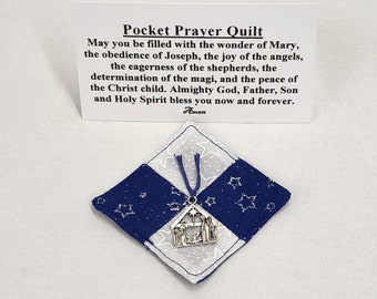 Christmas White and Royal Blue Nativity Pocket Prayer Quilt