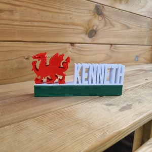 Wales Personalised Name Shelf Display Stand Figure Sign Plaque Fan Gift Welsh Gift 3D Printed, Welsh Dragon Sign, Welsh Name Name Plate