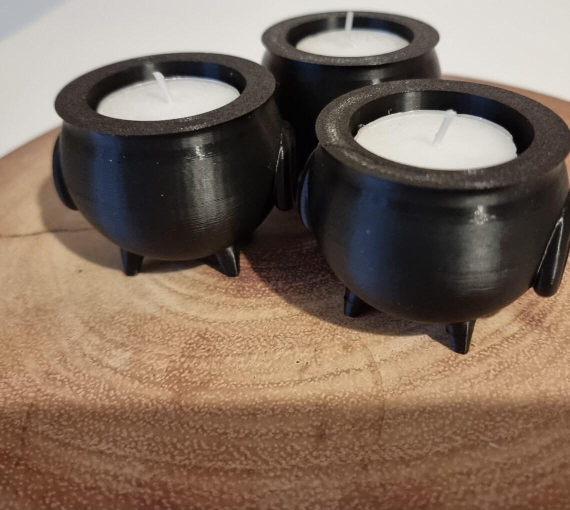 Spooky Cauldron Tea Light Holders - Set of 3, Halloween Themed Tea ...
