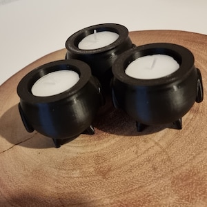 Spooky Cauldron Tea Light Holders - Set of 3, Halloween Themed Tea Lights