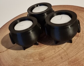 Spooky Cauldron Tea Light Holders - Set of 3, Halloween Themed Tea Lights